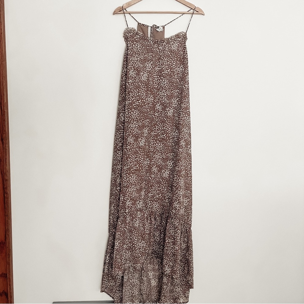 Vici Printed High Low Ruffle Maxi Dress